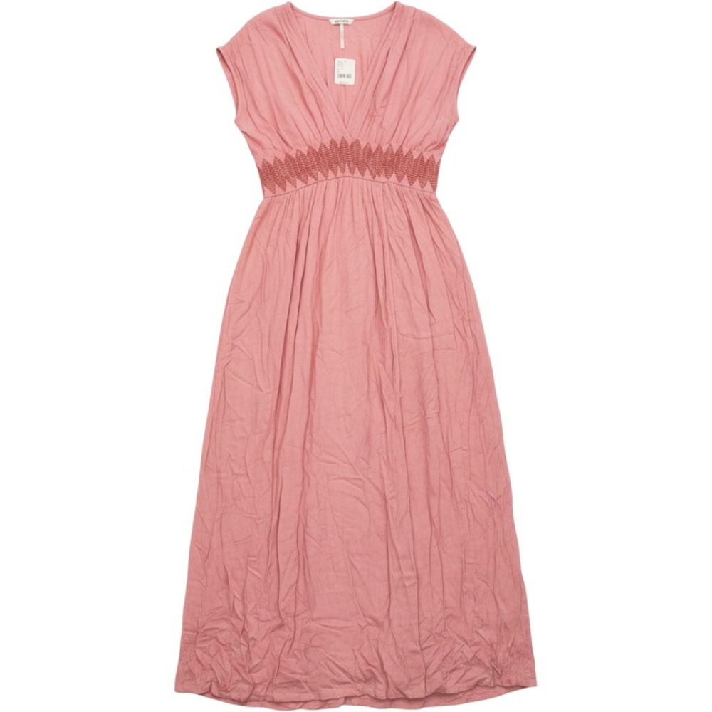 NWT Free People Devon Smocked Waist Plunge V-Neck Maxi Dress Rose Pink L